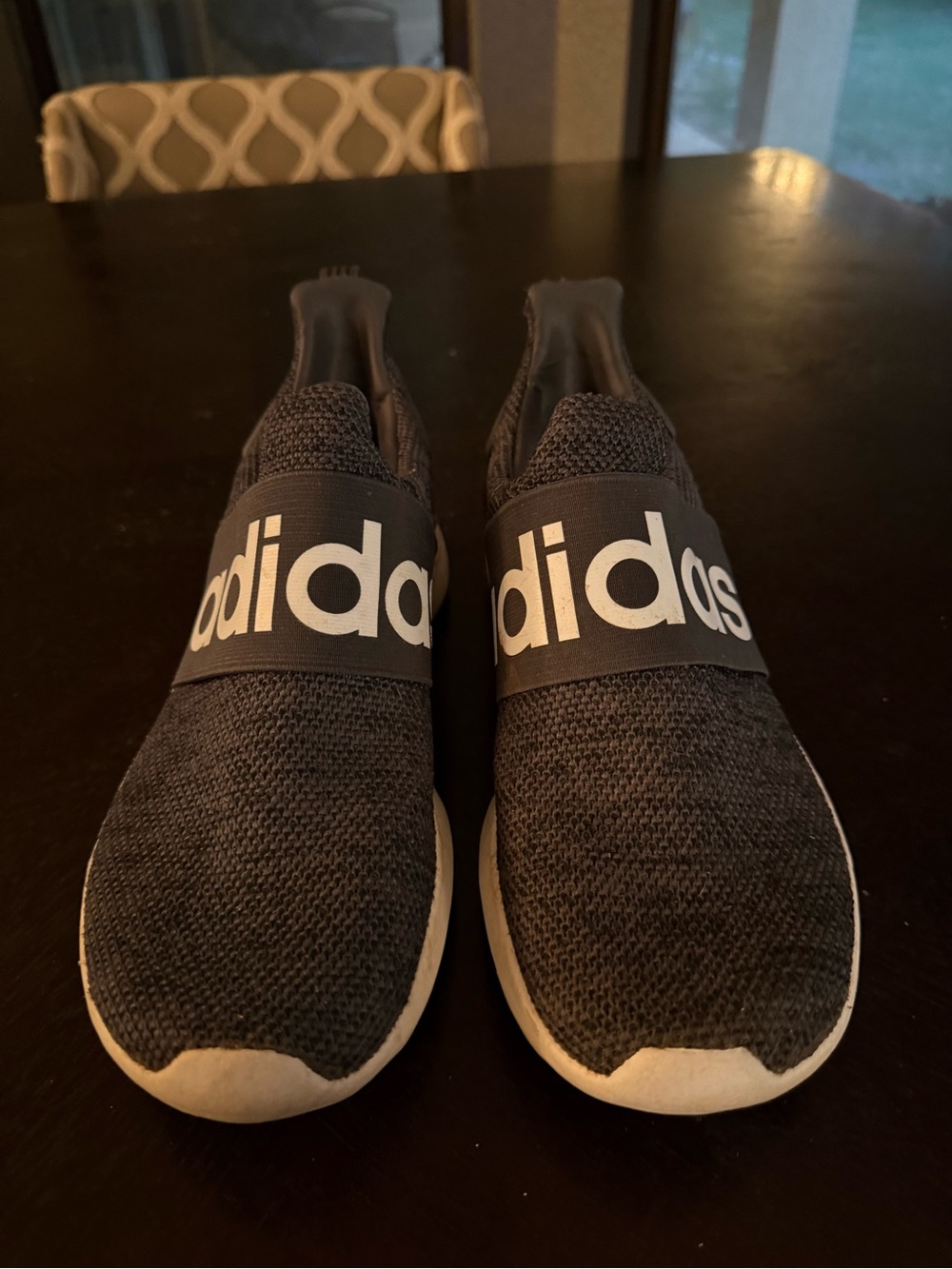 adidas women’s dark gray Slip-On Knit Sneakers with White Logo